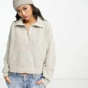 Abercrombie Notch-Neck Sweater - Size M - Grey